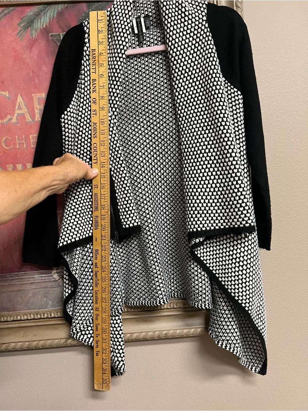Allie & Rob Black and White Open-Front Draped Cardigan